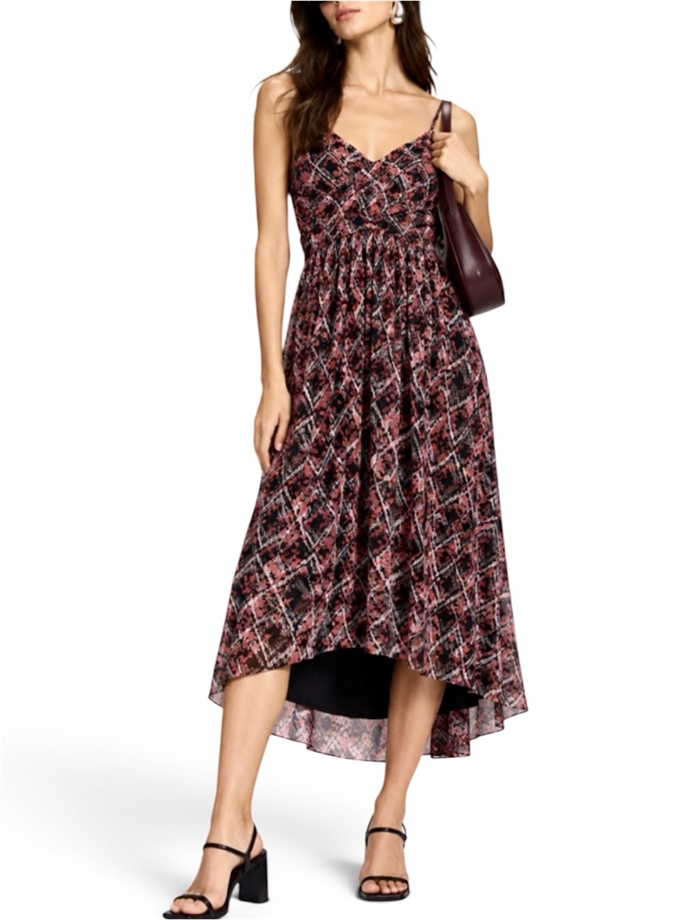 Free People Indie Boho Grunge Sheer Mesh Overlay Crossover Midi Dress Hi Lo Sz S